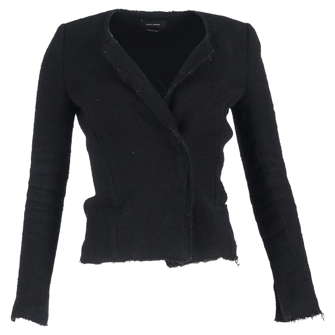 Isabel Marant Laurie Herringbone Blazer in Zwart Katoen Tweed