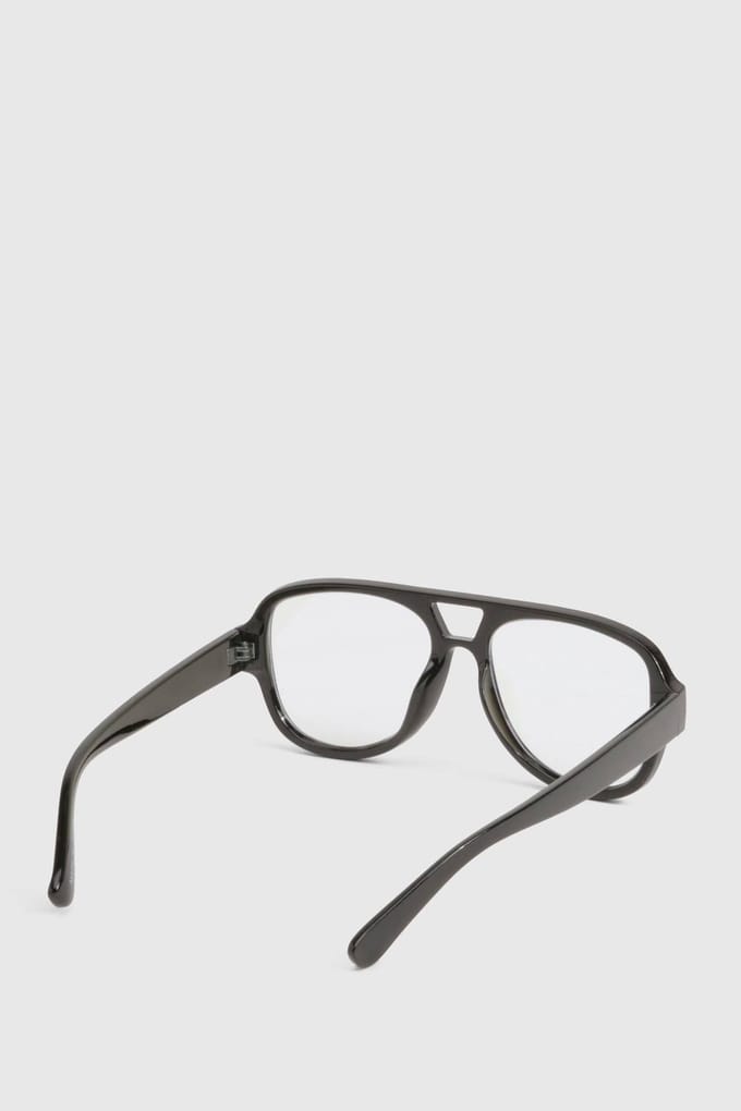 boohoo Dames Oversized Retro Aviator Blue Light Glasses | Black