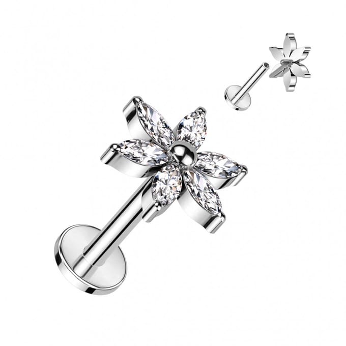 Piercing titanium 6 flower top 1.2x6 - zilver - LMPiercings