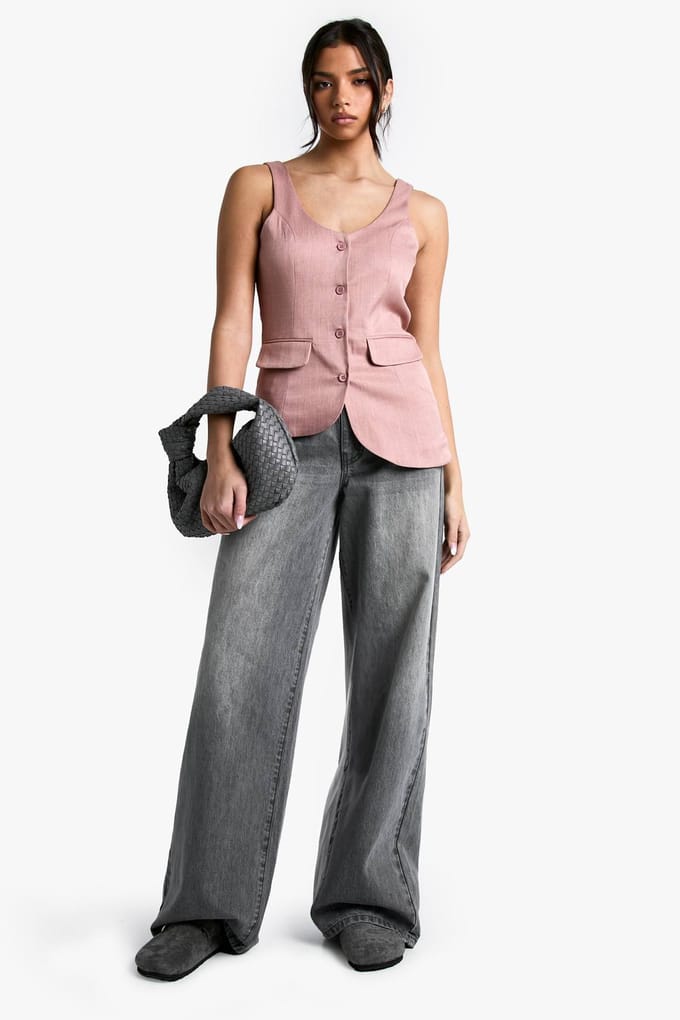boohoo Dames Tailored Asymmetric Woven Waistcoat | Roos | Maat: 44
