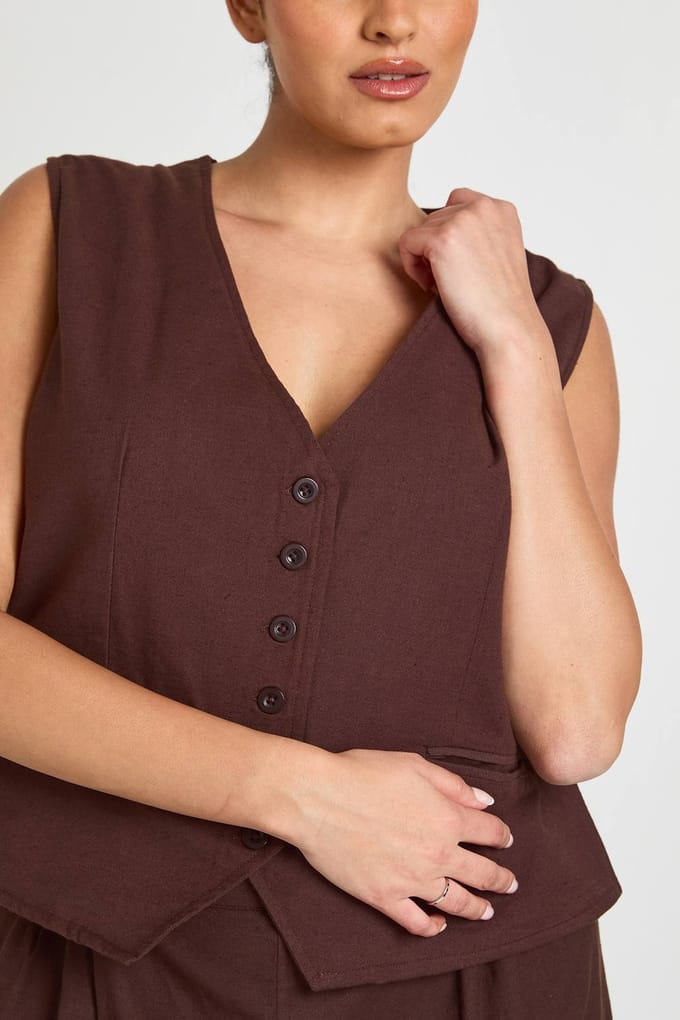 boohoo Dames Plus Linnen-look Gilet | Chocoladebruin | Maat: 48