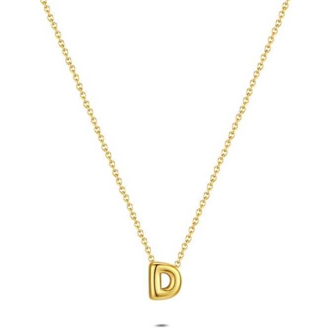 Twice As Nice Halsketting in goudkleurig edelstaal, letter D Goudkleurig 40cm+5cm