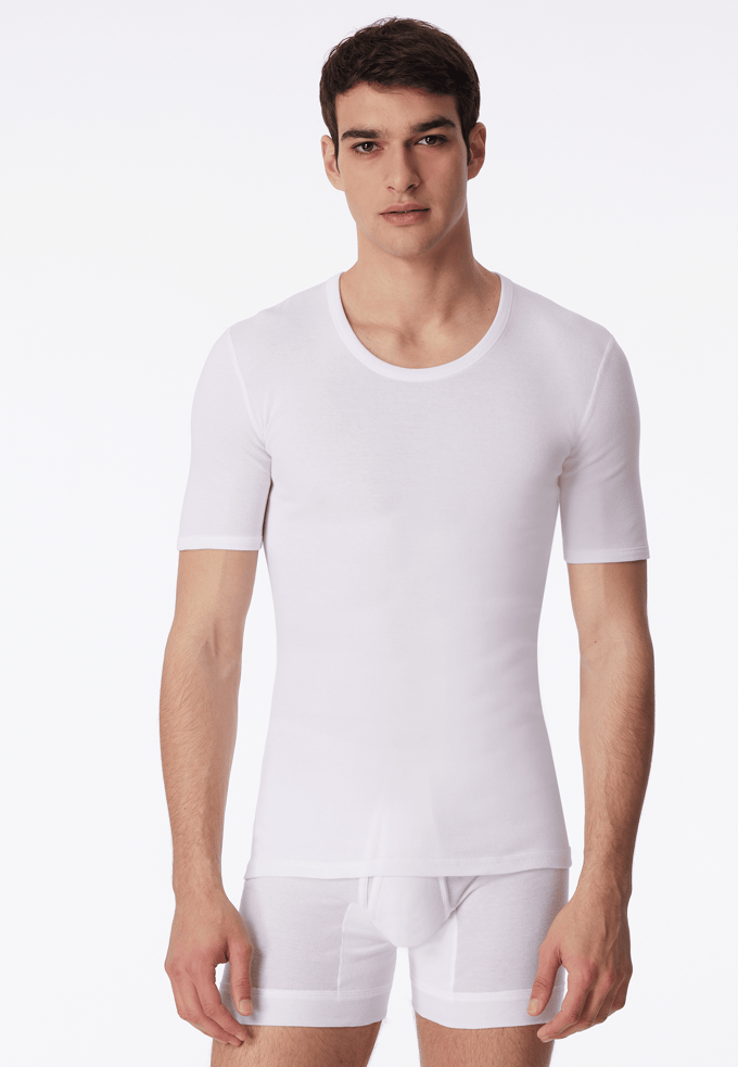 Schiesser Shirt - korte mouw - wit - Essentials fijnrib Heren Ondershirt