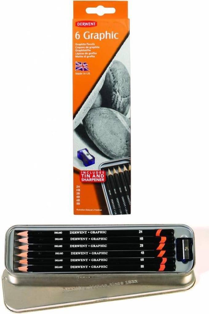 Graphic 6 Tin - (degrees include 2H, HB, 2B, 4B, 6B, 8B, sharpener)