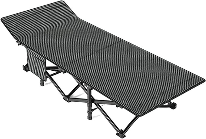 Veldbed Strikken - Vouwbed - Buiten Ontspannen - Extra Stabiel Frame - 190x71 cm - Zwart