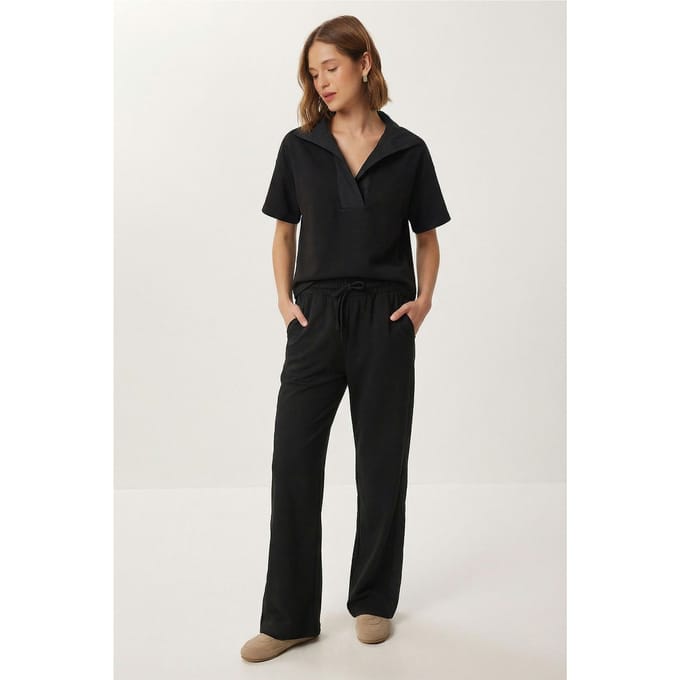 Polokraag Blouse & Midden Taille Wijde Pantalon Twee-Delig Set