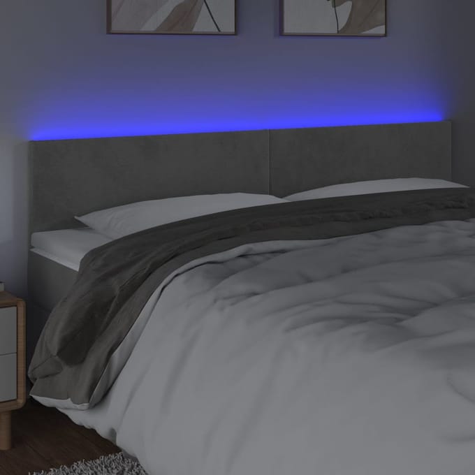 vidaXL - Hoofdbord - LED - 160x5x78/88 - cm - fluweel - lichtgrijs