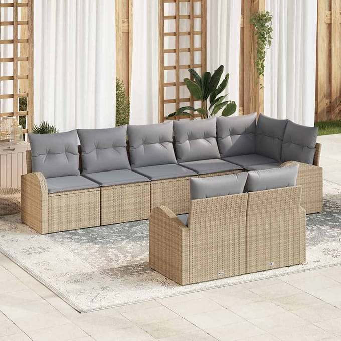 vidaXL - Tuinbank - Set - 8 - st - 8-zits - poly - rattan