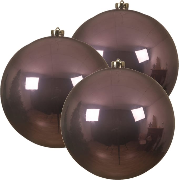 Decoris Kerstbal - 3x stuks - lila paars - groot - D14 cm - kunststof - glans - kerstversiering