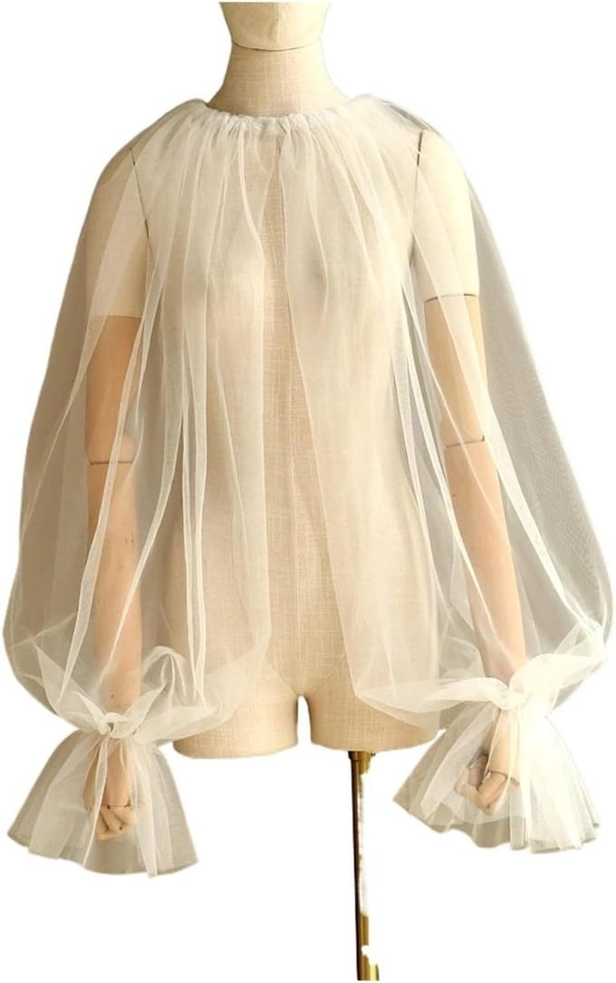 Bruidssjaal Kort - Tule Vest - Bruidslook Creëren - Verstelbaar Ontwerp - One Size - Wit