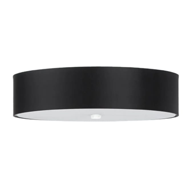 Plafondlamp SKALA 50 met ronde stoffen kap en glas - Sollux Lighting - IP20 - Zwart stof/glas/staal behuizing - 50 x 50 x 16 cm - 5 x E27 LED, exclusief lichtbron - 5 x 15 W - Minimalistische plafondlamp voor woonkamer, slaapkamer en eetkamer