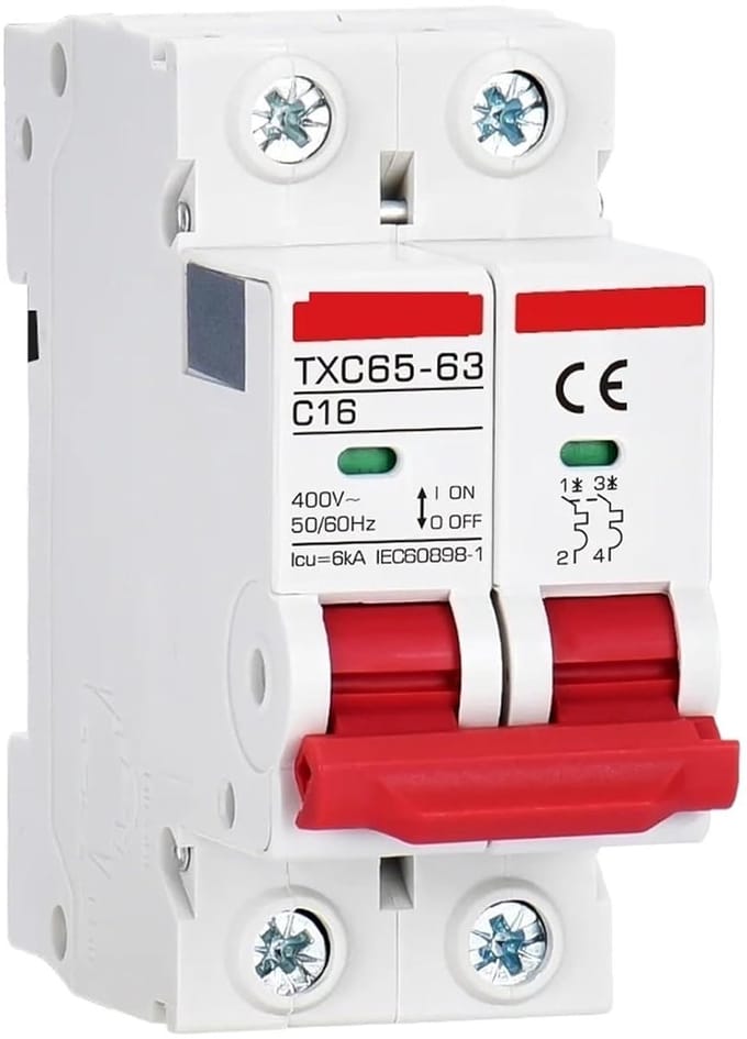 Stroomonderbreker - Zekeringkast - Huishoudelijke Circuits - Overbelastingsbeveiliging - 63A - Grijs