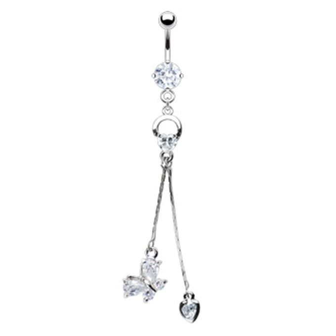 Navelpiercing hartje, vlinder en hartje hanger - zilver - LMPiercings