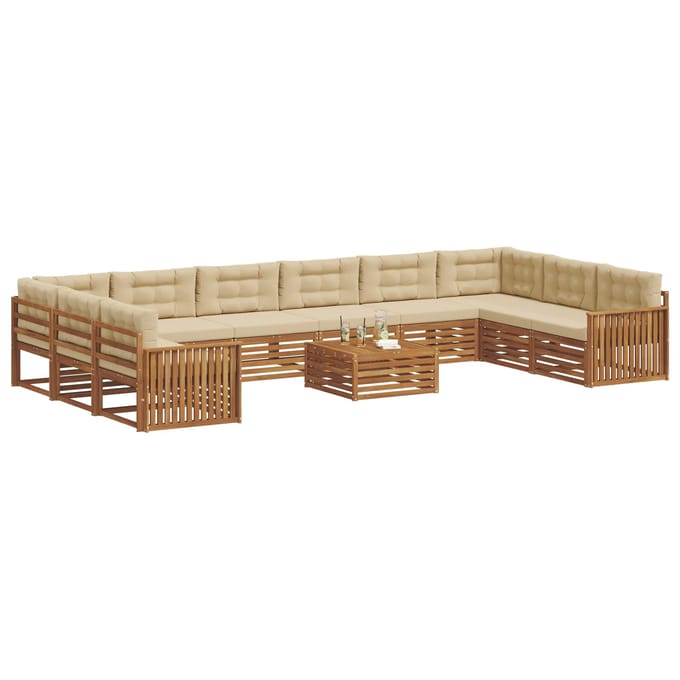 vidaXL - Sofa-Sets - 11 - st - Natuurlijk - en - Beige - Massief - Acacia - Hout