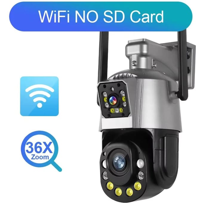 Caméra de surveillance extérieure PTZ 6MP avec zoom optique 36X et double objectif, détection humanoïde, vision nocturne couleur, application iCSee WiFi Camera