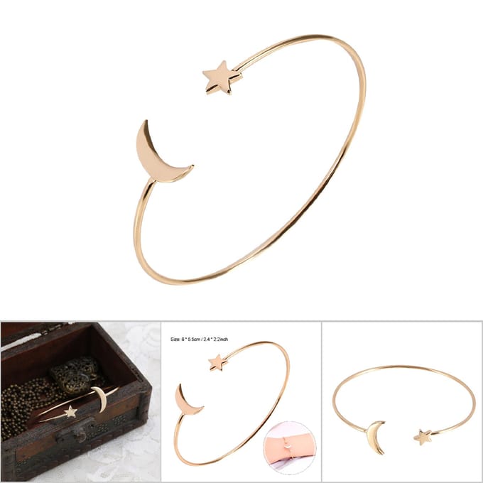 Bracelet Ouvert Féminin Plaqué Cuivre Bracelet Jonc avec Décoration Lune Étoile (Or) beige