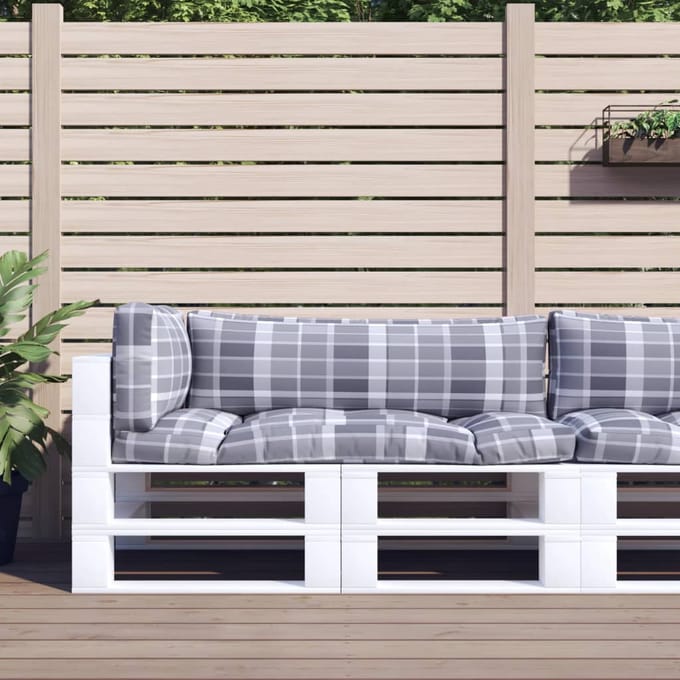 vidaXL - Palletkussens - 3 - st - ruitpatroon - stof - grijs
