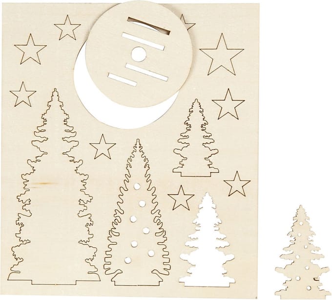 DIY Houten figuren, kerstbomen, L: 20 cm, B: 17 cm, dikte 3 mm, 1 doos