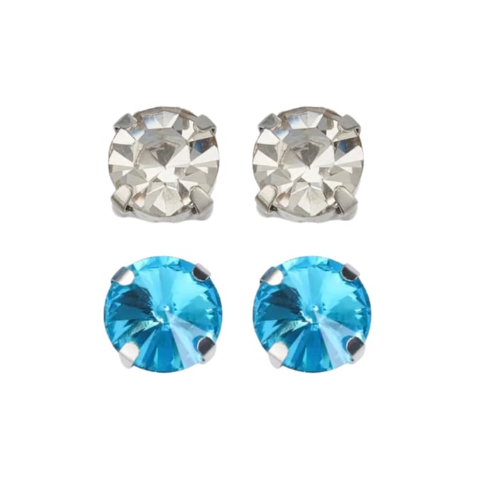 Magneet oorbellen 2 paar 8 mm aqua blauw wit