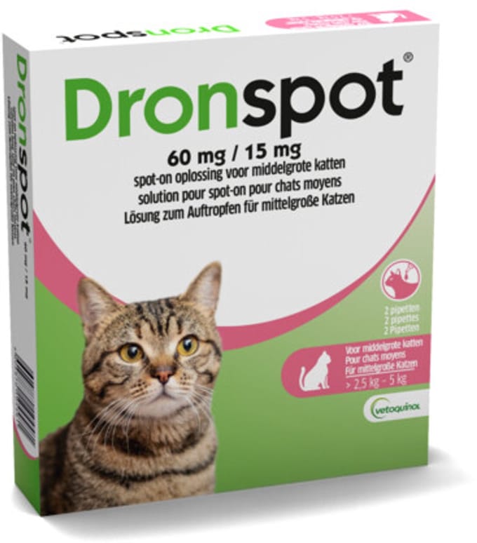 Dronspot Ontwormingsmiddel - Middelgrote Katten (2,5 kg - 5 kg) - 2 Pipetten