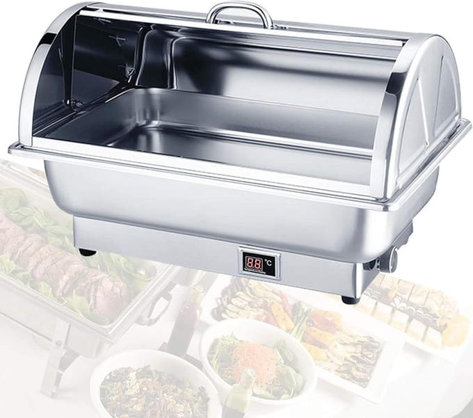 Elektrische Chafing Dish - Buffet Server - Feesten en Buffetten - Instelbare Temperatuur - 9 Liter Capaciteit - Zilver