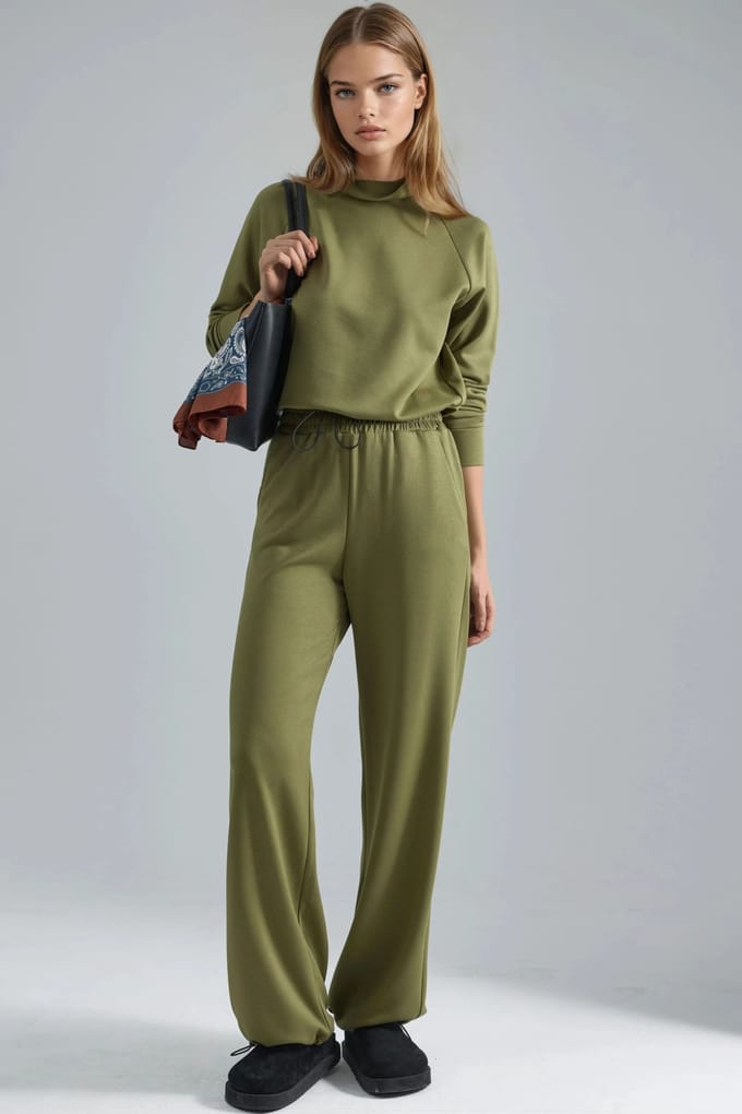 Modal Touch Halfsjaal Blouse & Elastische Taille Broek