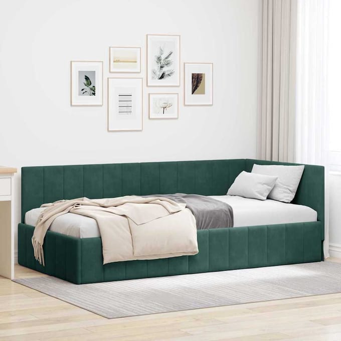 vidaXL - Hoek - Bed - Frame - Donkergroen - 90 - x - 190 - cm - Fluweel