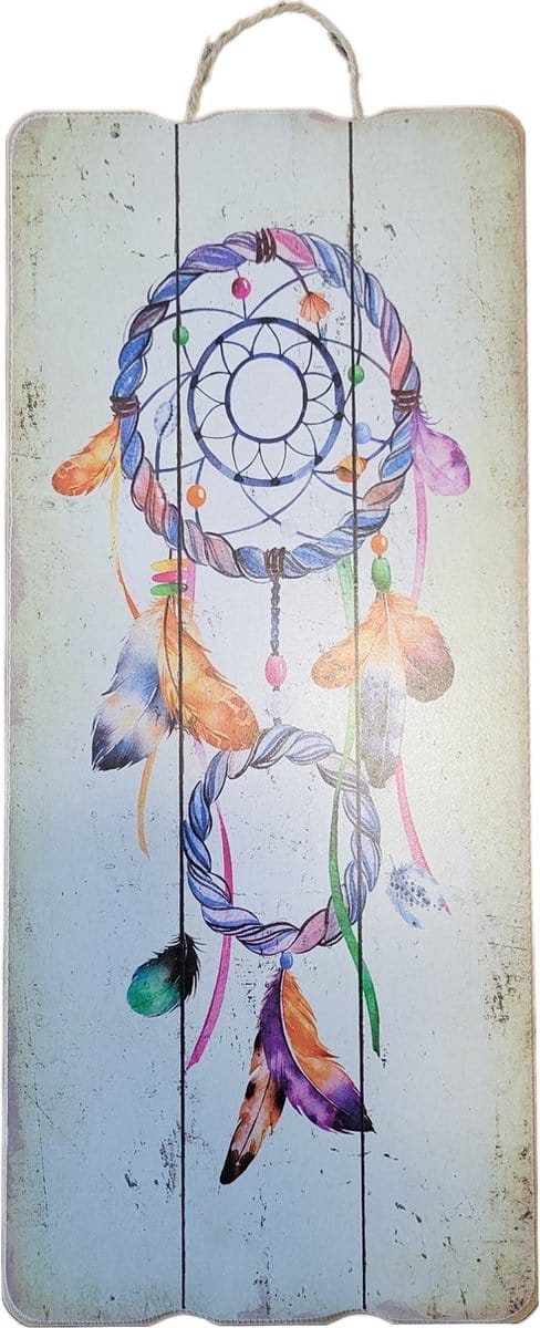 wandbordje - hout - dreamcatcher 1 - 34x15 cm