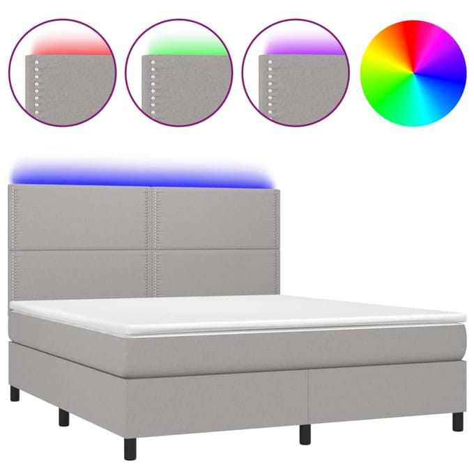 vidaXL - Boxspring - met - matras - en - LED - stof - lichtgrijs - 180x200 - cm
