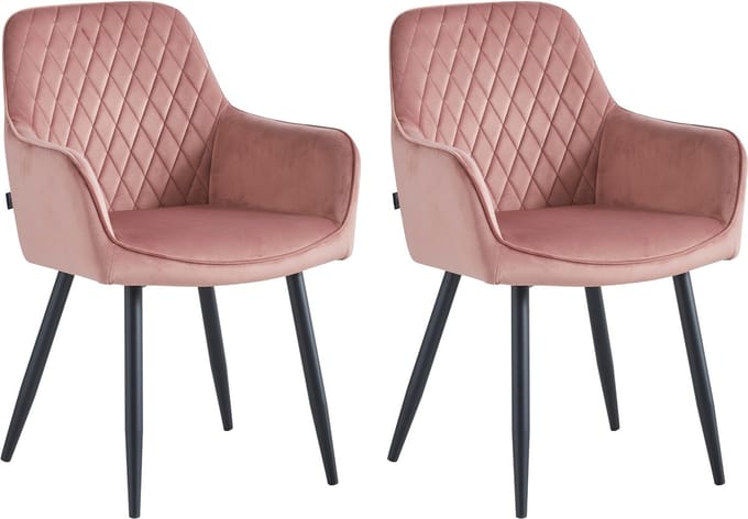 Colenis® - Beverly Eetkamerstoel - Set Van 2 - Roze -Velvet - Industrieel - Met armleuning