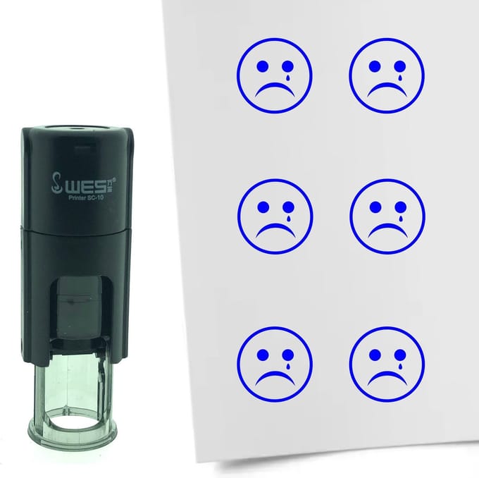 CombiCraft Stempel Smiley Verdrietig 10mm rond - Blauwe inkt