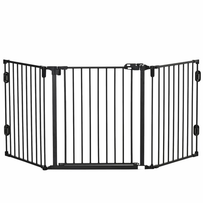 Verstelbare Hondenpoort - 202,5 x 76 cm - Drie Panelen - Met Automatische Sluiting - Metaal - Geen Kleur
