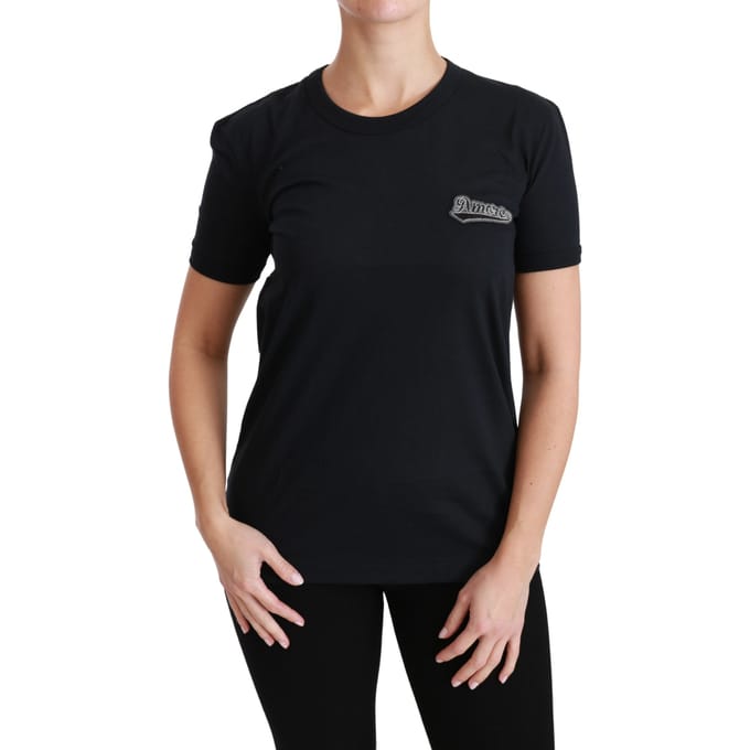 Dolce & Gabbana Vrouwen Blauwe Amore Patch Crewneck Katoen Top T-shirt