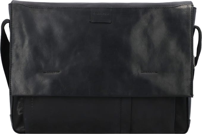 strellson Leren Schoudertas Laptoptas met laptopvak Brick Lane Messenger Black Zwart