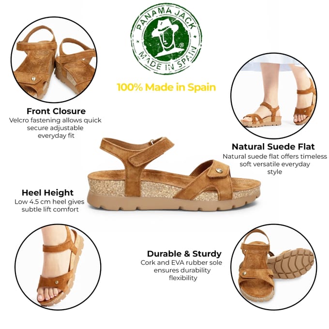 Panama Jack Dames Wedge Bark Bruine Suède Leren Platform Sandals - Sulia B26