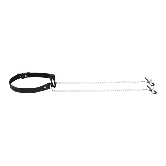 Shots Ouch! - O-Ring Gag met Tepelklemmen - Zwart