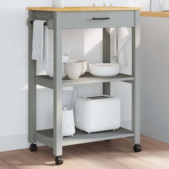 vidaXL - Keukentrolley - MONZA - 60x40x88,5 - cm - massief - grenenhout - grijs