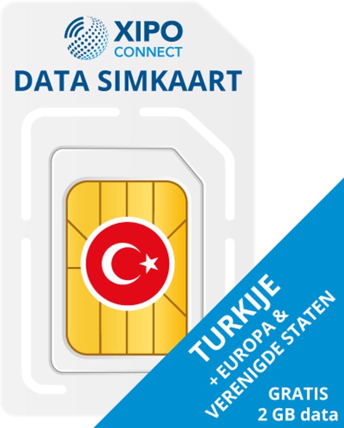 XIPO CONNECT - Data Simkaart Turkije + 2GB Data - 365 Dagen geldig + onbeperkt verlengbaar - Data only simkaart