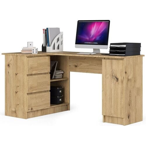 Akord Hoekbureau B20 155 cm Links - Eiken Artisan - 3 Laden en 4 Planken