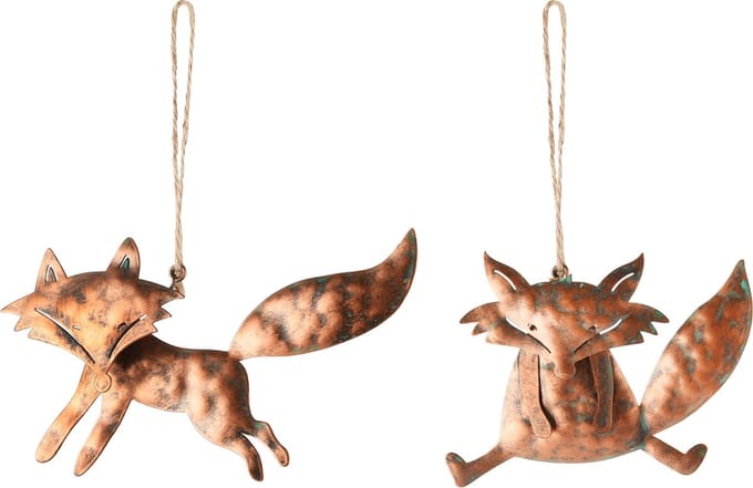 Dekoratief | Hanger vosje, roest, metaal, 9x2x15cm, set van 2 stuks | A245217