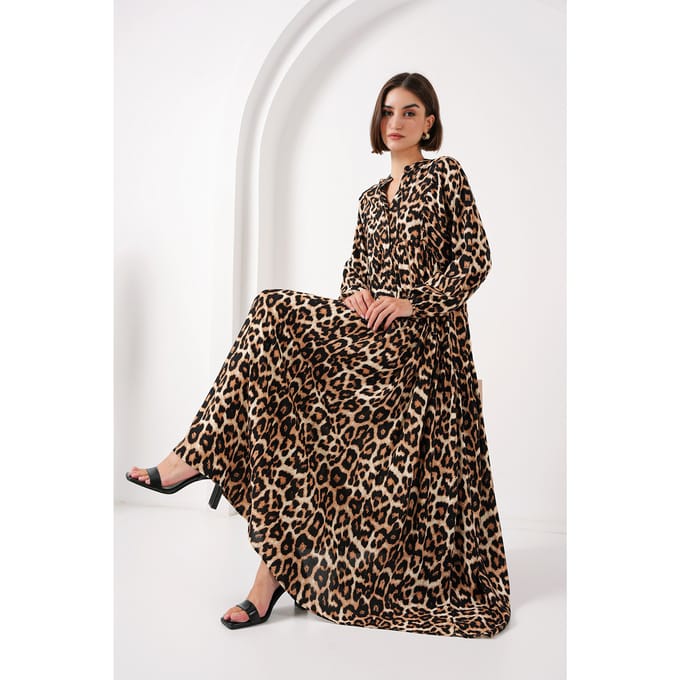 Geprinte V-hals Maxi-jurk met knoopsluiting