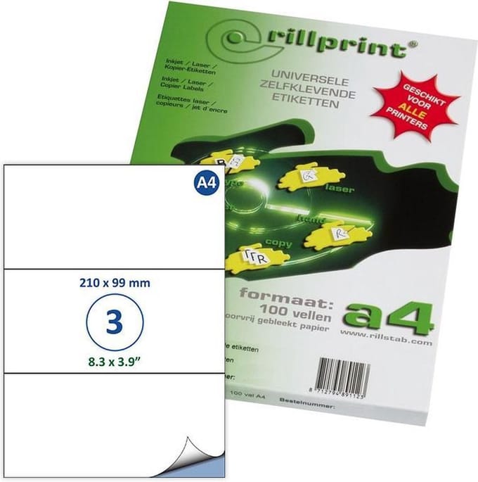 Rillprint A4 etiketten 210x99mm