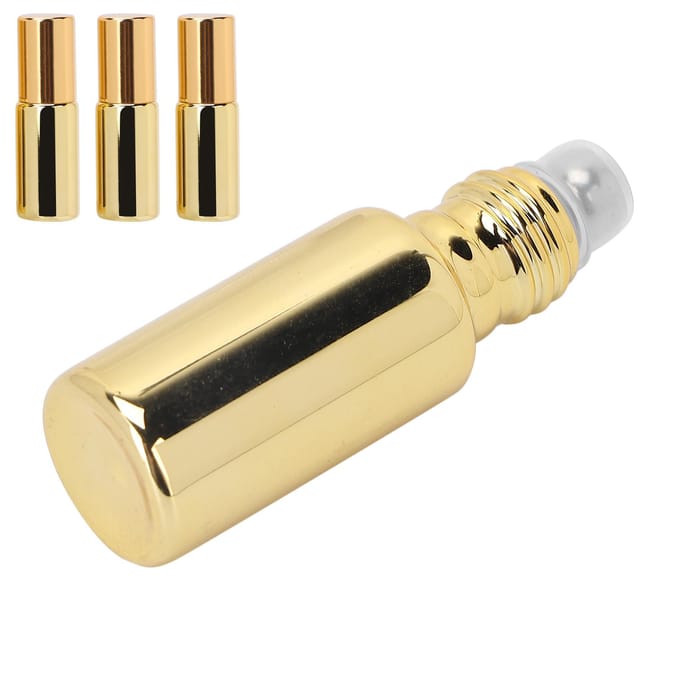 3pcs Flacon Roll-on Professionnel en Verre pour Parfum Portable Huile Essentielle Roll-on Ensemble de Flacons 5ml Or or