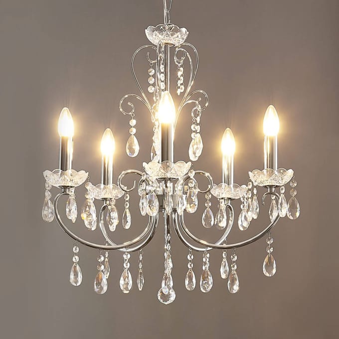 Lucande - kroonluchter - 5lichts - Metaal, K9 kristal - H: 62 cm - E14 - chroom, helder