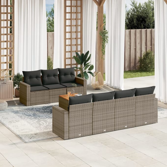vidaXL - 8-delige - Loungeset - met - kussens - poly - rattan - grijs