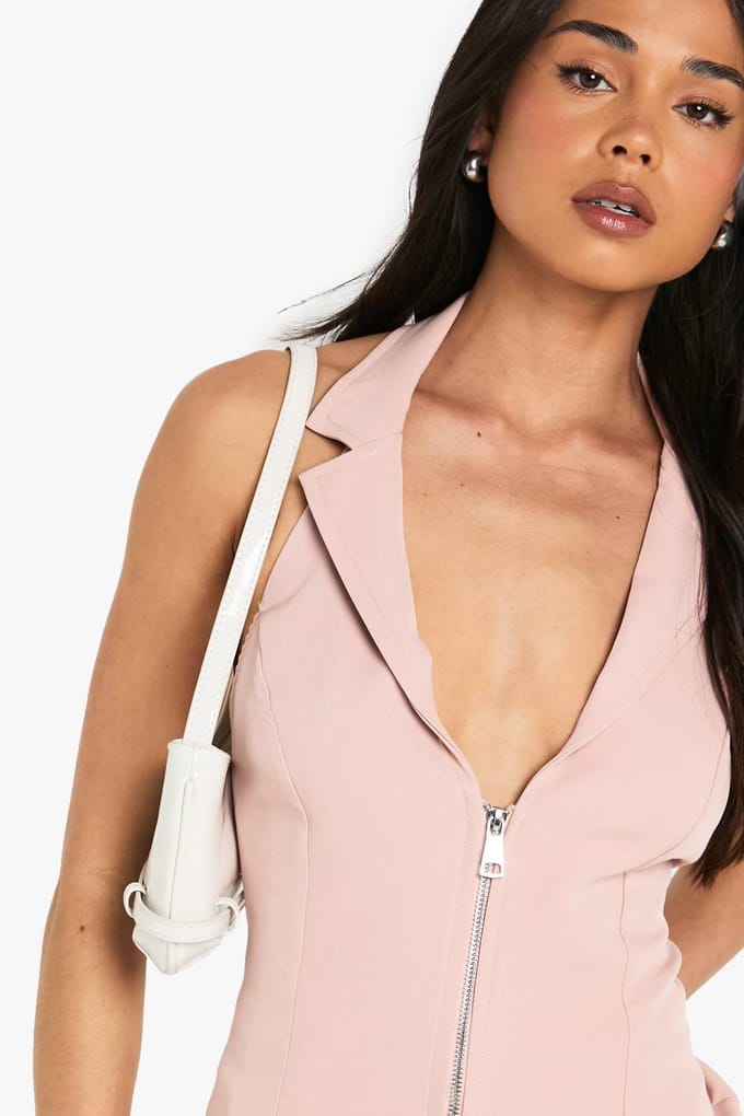 boohoo Dames Geweven Halterneck-vest met ritssluiting | Baby Roze | Maat: 34