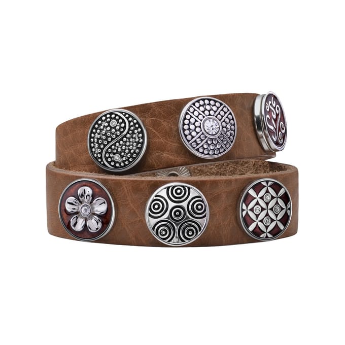 Quiges Dames Leren Armband Bruin met 6 Drukknopen Set - EBCMS342