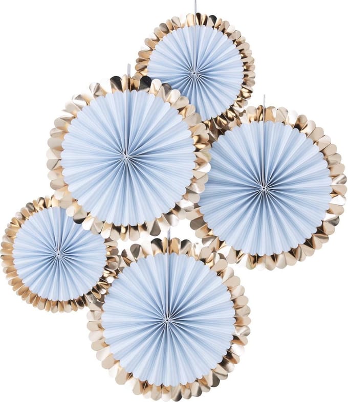 Ginger Ray - Ginger Ray - Waaiers pastel blauw & goud (5 stuks)