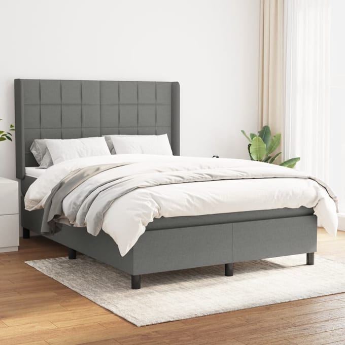 vidaXL - Boxspring - met - matras - stof - donkergrijs - 140x190 - cm