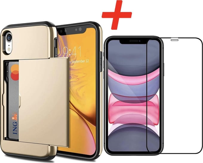 Geschikt voor Apple iPhone XR Backcover | Goud | Pasjeshouder